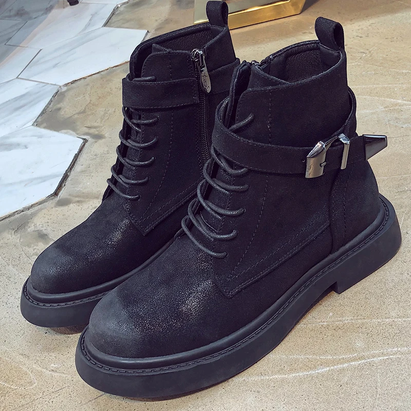 

Moxxy Martin Boots Women Leather Lace Up Ankle Boots Women Ladies Buckle Rubber Platform Shoes Winter Boots Women Botas Mujer