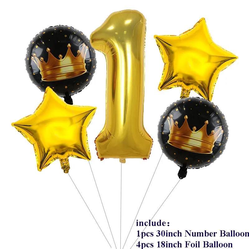 5pcs 30 inch Gold Number Foil Balloons Gold Crown 0-9 Digit Air Ballon Kids Birthday Party Decorations Anniversary Supplies Ball