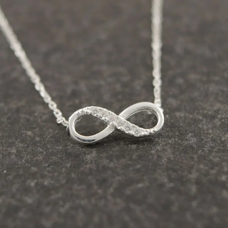 

Fashion Tiny Infinity Crystal Pendant Necklaces For Women Long Chain Necklace Choker Lucky Number Eight Charm Silver Gold
