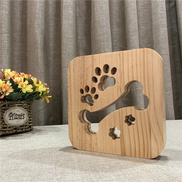 Pata do Cão de Madeira Quarto dos Miúdos Light para Crianças Presente da Gota Lâmpada Decoração Quente França Francês Bulldog Usb Led Night Grátis Luz 9 Luzes noturnas
