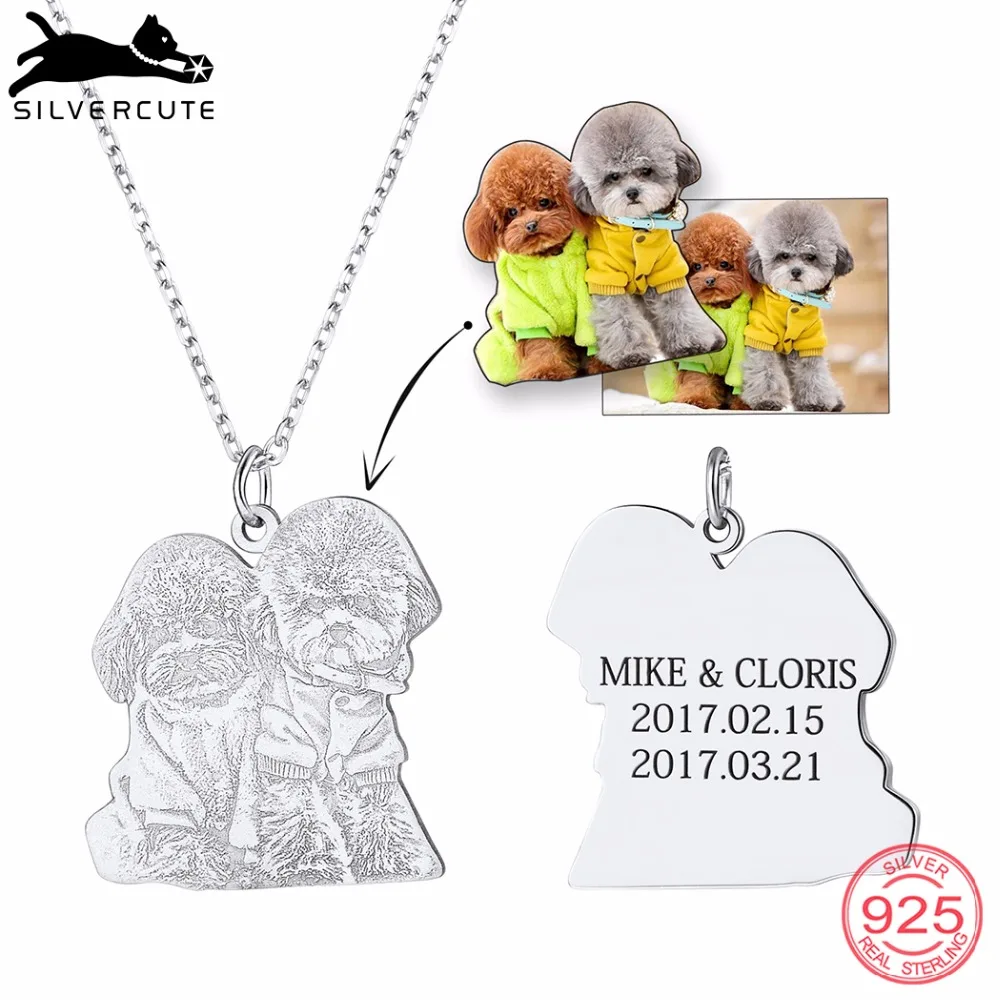 

SILVERCUTE Lovely Pet Photo Custom Pendant Necklace Genuine 925 Sterling Silver Charm Dog/Cat Handmade Fine Jewelry SCP6277B