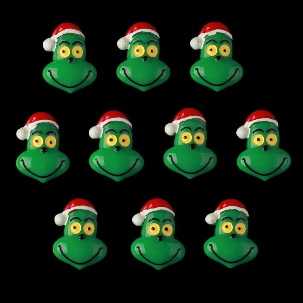10pcs Grinch with Christmas Hat Resin Flatbacks Scrapbooking Hair Bow Craft Birthday/Party/Wedding/Sewing/Cell Phone DIY Decor