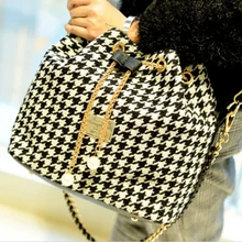 SCYL Frauen Eimer Tasche Vintage kette Umhängetasche Große Retro Umhängetasche houndstooth priting Crossbody Tasche