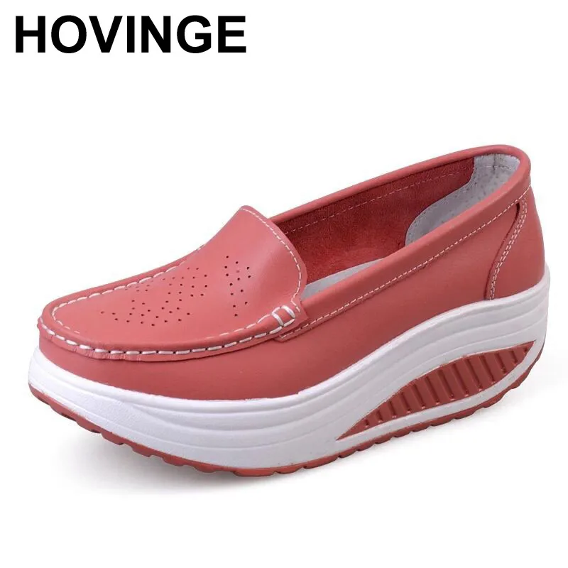 

HOVINGE Women's genuine leather shoes Adult Cow Split Height Increasing Women's Genuine Leather Shoes Lady Massage Waterproof