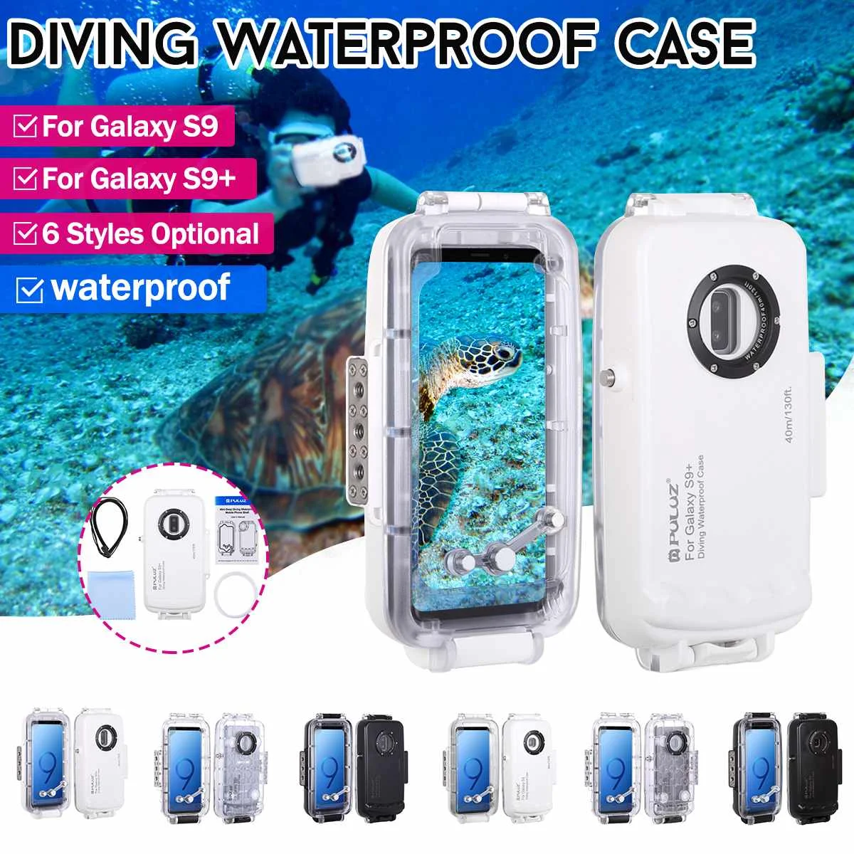 

PULUZ Surfing Swimming Snorkeling Photo Video Taking Cover 40m/130ft Underwater Diving Phone Protective Case for Galaxy S9/S9+