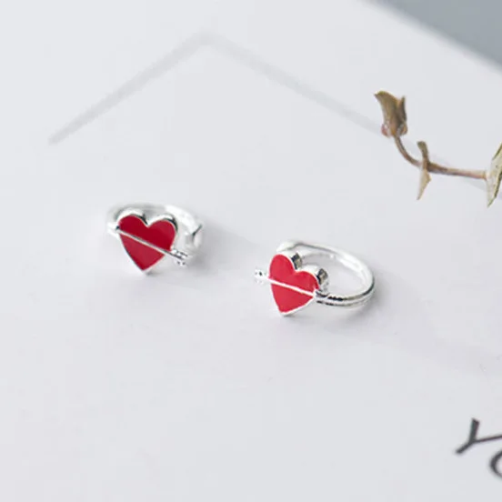 arrow heart drop glazed earrings 100% 925 Sterling silver Jewelry fashion Hypoallergenic clip earrings for women girl gift