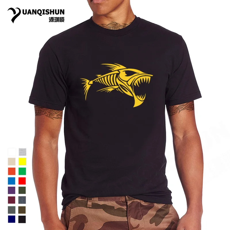 

2018 New Skull Fish Bones T-shirt Fishings T shirt Men Cotton Short Sleeve Men's O Neck Tops Tees 28 Color Boutique T-shirt