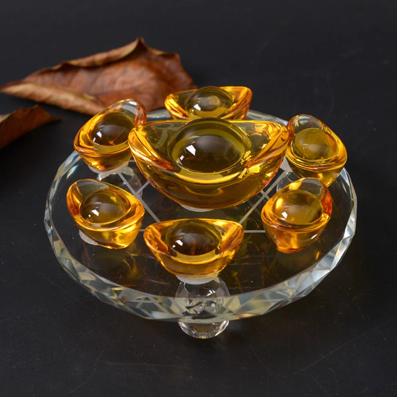 Kopen 1 stks Kristal Schoen vormige Goudstaaf Zeven Ster Array Presse papier Glas Ambachten Home Decoratie Geluk Ornamenten Fengshui Beeldjes
