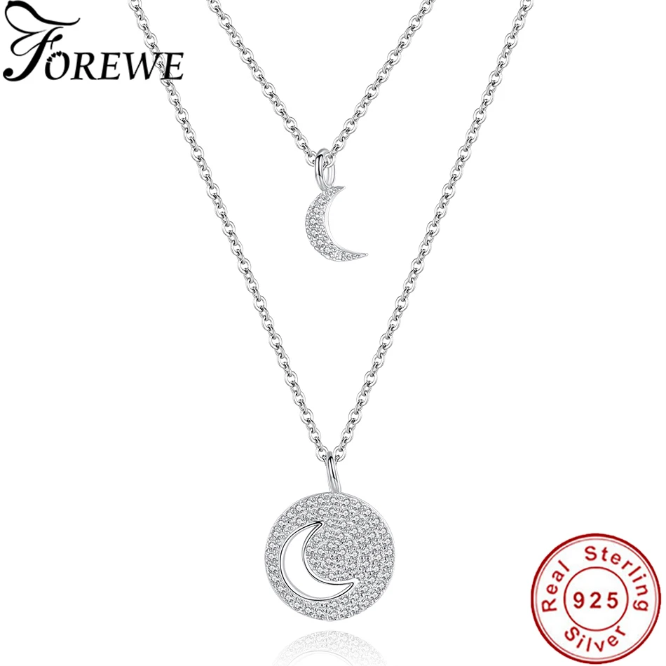 

Forewe Fashion Cubic Zirconia Round Moon Pendants Necklaces 925 Sterling Silver Necklace Women Men Jewelry Gift