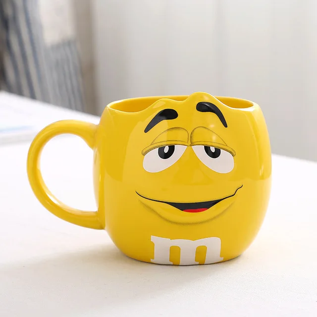 Caneca M& M Bean, большая емкость, кофейная чашка, для завтрака, молока, чая, чашка с ложкой, керамическая, для питья, 680 мл - Цвет: Цвет: желтый