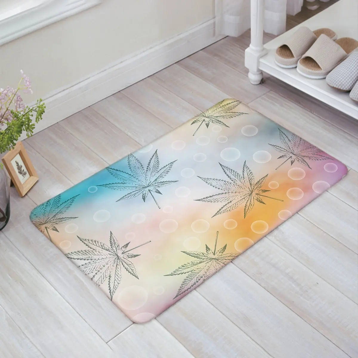 Pencil Drawing Maple Leaves with Blue Yellow Orange Purple Gradient