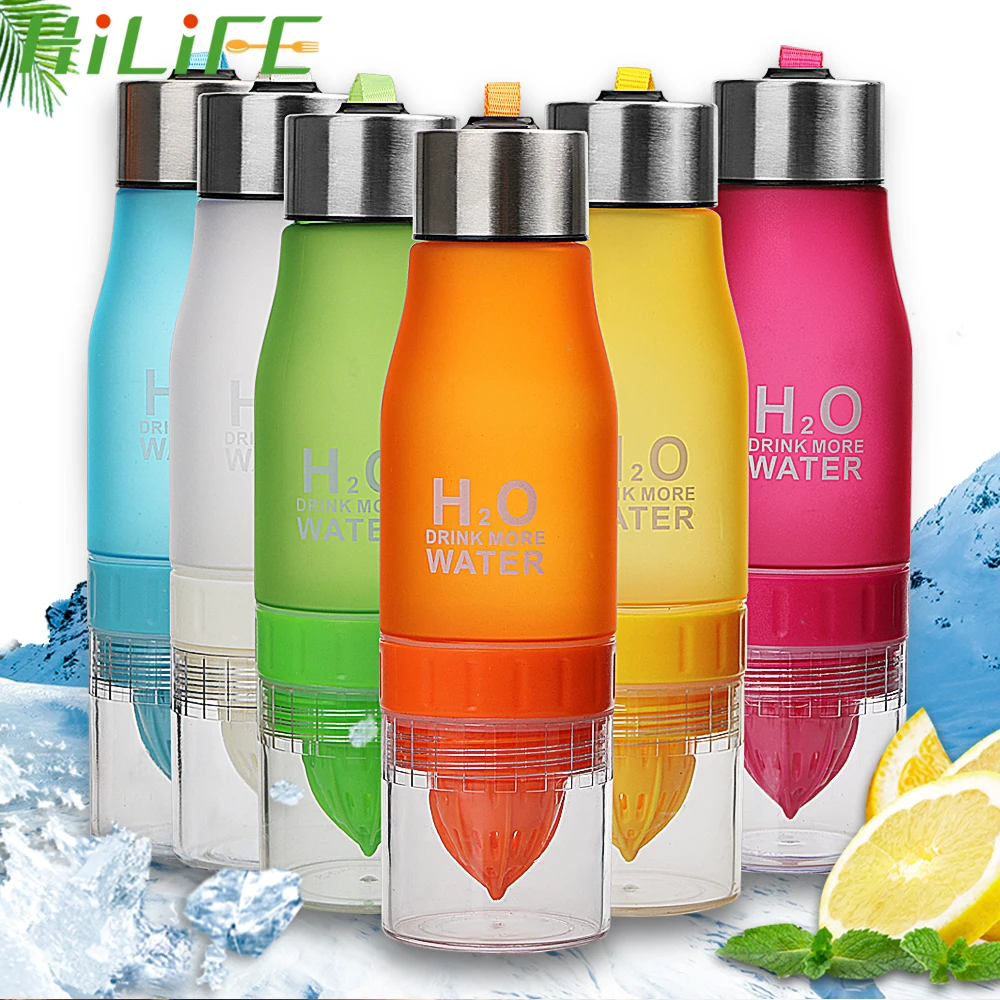 

HILIFE Water Bottle with Infuser 650ml Plastic Sports Cycling Camping Bottle Leak-proof Fruit Lemon Juice Shaker Drink Bottles
