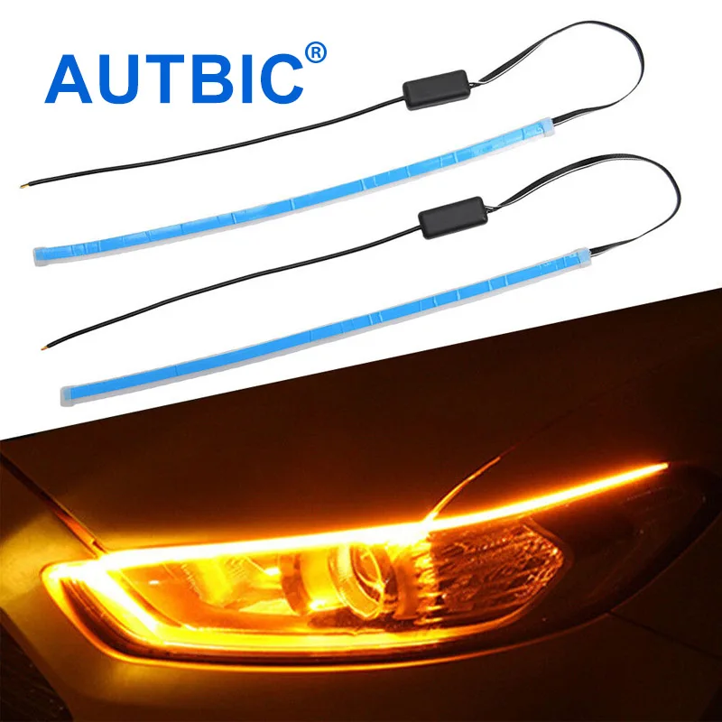 

AUTBIC Waterproof Car LED Daytime Running Lights 12V IP68 Flexible LED Strip DRL Dual Color With Turn Signal 30CM 45CM 60CM