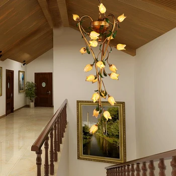 

European Style Restaurant Retro led Long Hanging Lamp Villa Compound Building Stairs Chandelier Hotel Club Decorative Chandelier