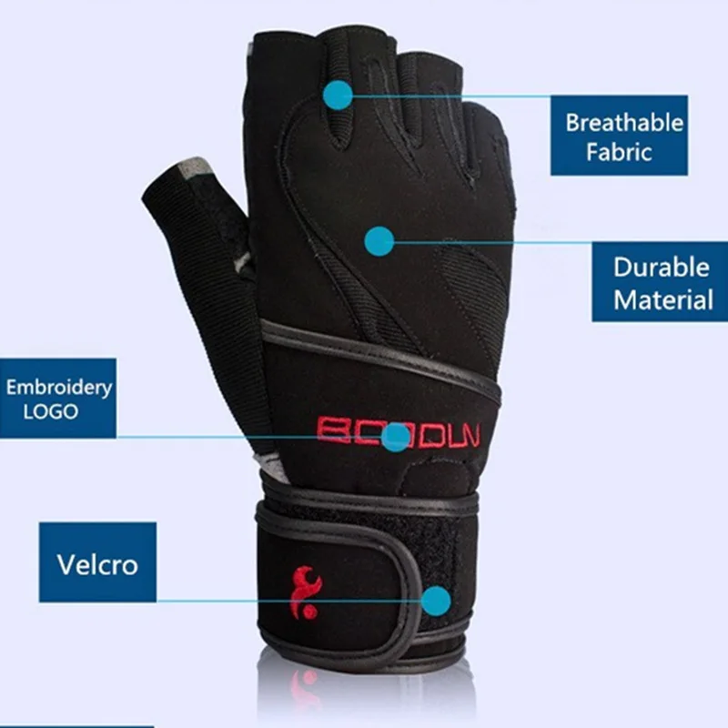 Genuine Leather Men's Half Finger Crossfit Gloves Non Slip Gym Fitness Gloves Dumbbell Sports Bodybuilding Weight Lifting Gloves