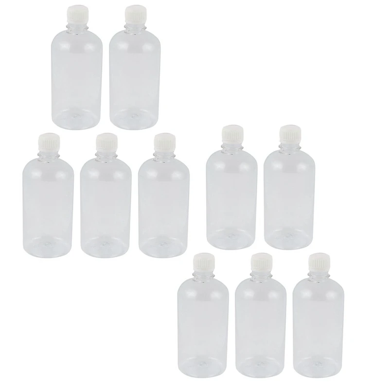 10Pcs 500ml Clear Plastic Lab Seal Reagent Bottle Chemical Graduation Sample Bottle