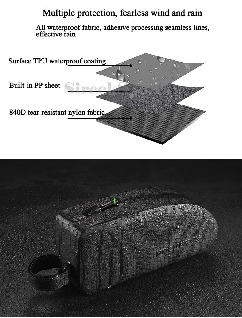 Top RockBros Bike Bag Bicycle Bag Fully Waterproof 840D Nylon 6.44" Phone Bag Cycling Bag Accessories Bisiklet aksesuar 4