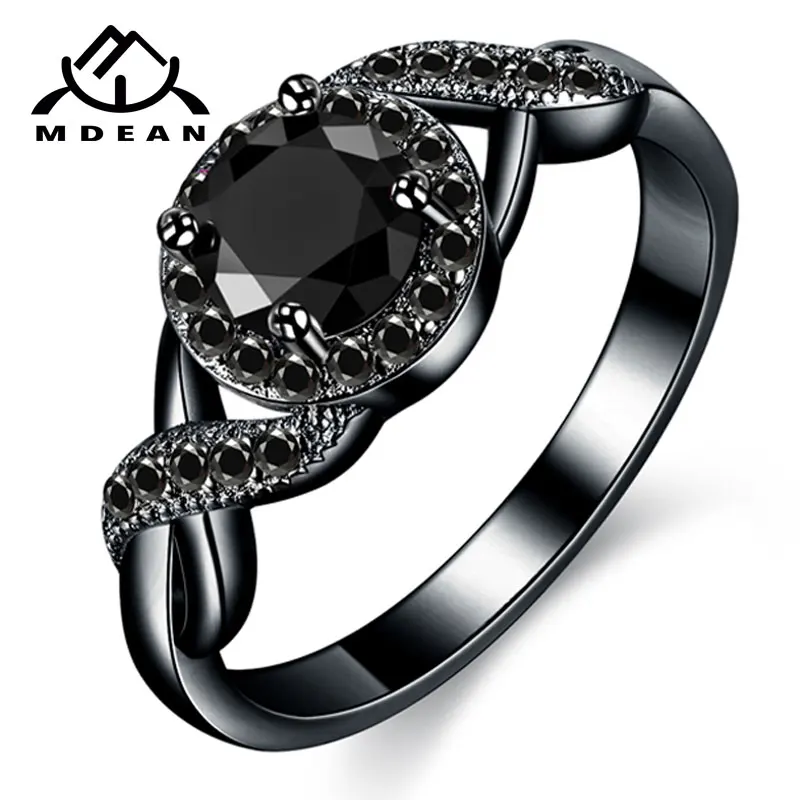 MDEAN Black Gold Color Wedding Rings Fashion Engagement black AAA for Women Zircon Jewelry Bijoux Bague Size 6 7 8 9 10 H465