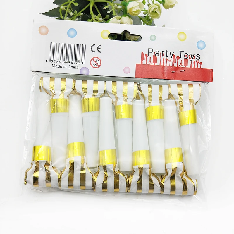 

60pcs Metallic Gold & Silver Party Horns & Blowouts Birthday Blowers Child's Noisemakers Bachelorette Wedding Baby Shower Favor