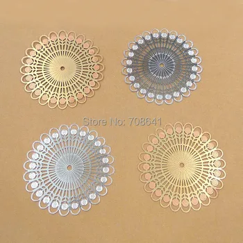 

28mm Vintage Filigree Circle Flower European Charms Brass Links Wrap Connectors DIY Pendants Jewelry Findings Mixed Colors