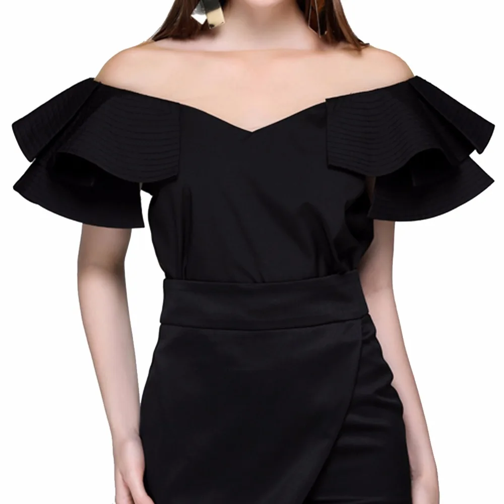 Ruffles Slash Neck Backless Womens Blouses Top Tees Shirt_10