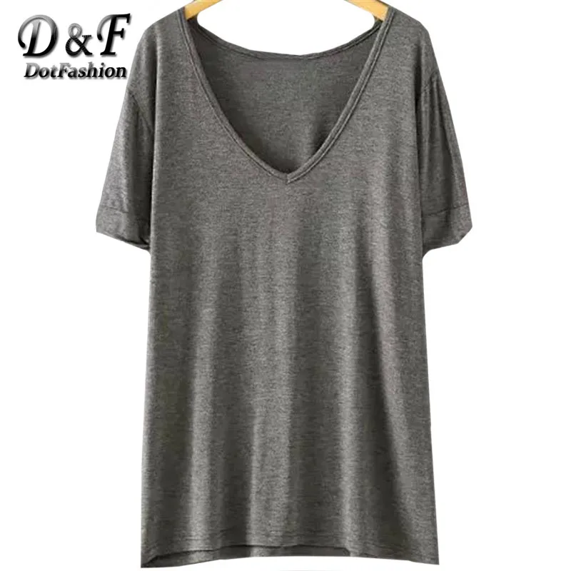 

Dotfashion Women Summer New Casual Ladies Tees Tops Plain V Neck Short Sleeve Loose T-shirt For Women