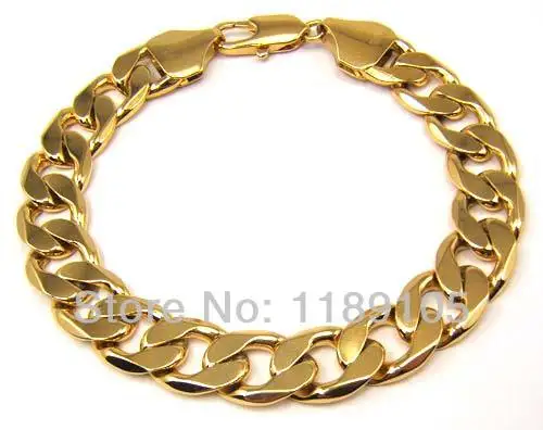 2piecs/lot High Quality 8.66&quot; 18k 18ct Real yellow gold filled mens bracelet Solid curb link ...