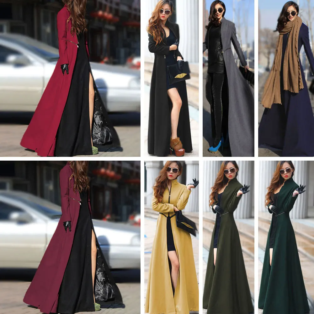 Long Trench Coat Women Plus Size 3XL European Style Wool Cashmere Fashion Women's Slim Zipper Winter Coat Multicolor