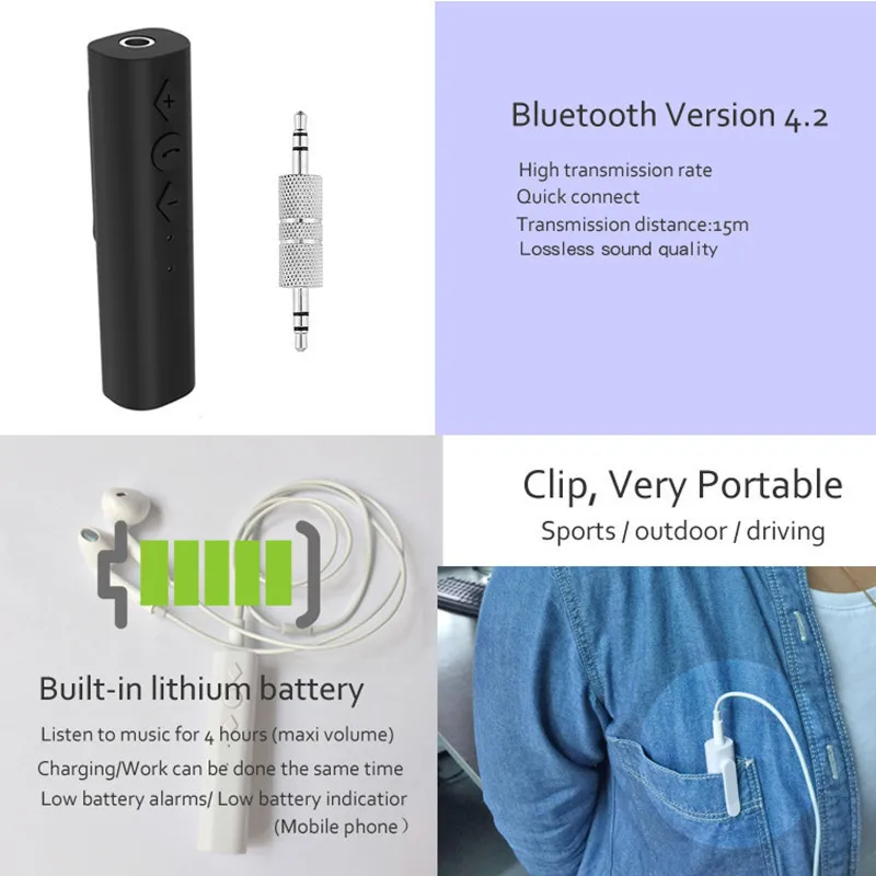 Bluetooth Car Kit Aux аудио приемник адаптер 3 5 мм 4 2 громкой музыки автомобиля для