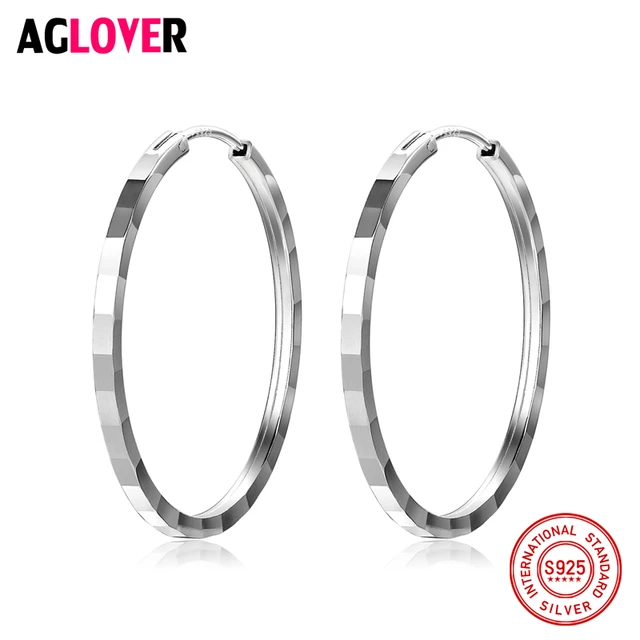 32mm 100 Genuine Real Pure Solid 925 Sterling Silver Hoop Earrings 32mm 100 Genuine Real Pure Solid 925 Sterling Silver Hoop Earrings For Women Fine Jewelry