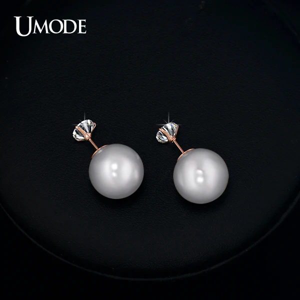 UMODE Luxury Rose Gold / Rhodium color Austrian Rhinestone & Simulated Pearl Stud Earrings For Women Jewelry AJE0253