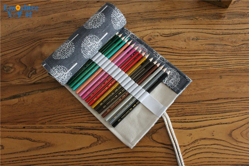 Emoshire Cloth handmade pen curtain hole large capacity pencil case canvas lace canvas roll pen (1)