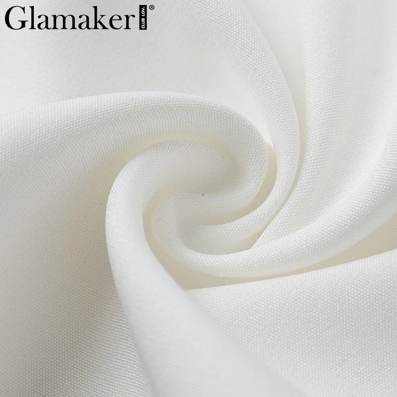 Glamaker сексуальный офисный Белый Тонкий Блейзер с v-образным вырезом, осенняя Элегантная короткая женская куртка, осенняя укороченная куртка, пальто, Блейзер, женская верхняя одежда