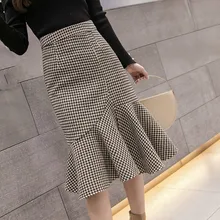 Винтажная клетчатая юбка средней длины с высокой талией на молнии, с оборками, в стиле хип-хоп, Женская юбка-Русалка, Осень-зима