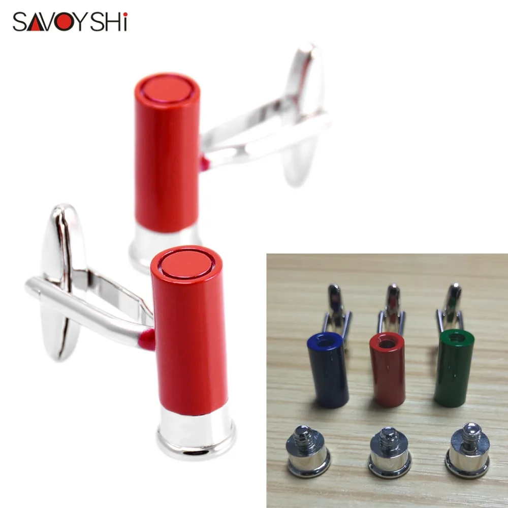 

SAVOYSHI Novelty Bullet Cufflinks for Mens Shirt Cuff bottons High Quality Red/Green/Blue Cuff links Brand Fashion Jewelry Gift