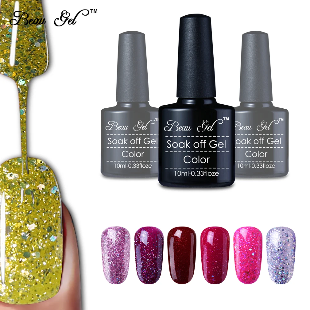 

Beau Gel 24 Colors Glitter Nail Varnish Soak Off Color Paint Nail Polish Long Lasting UV Nail Lacquer Nagellak for Nail Designs