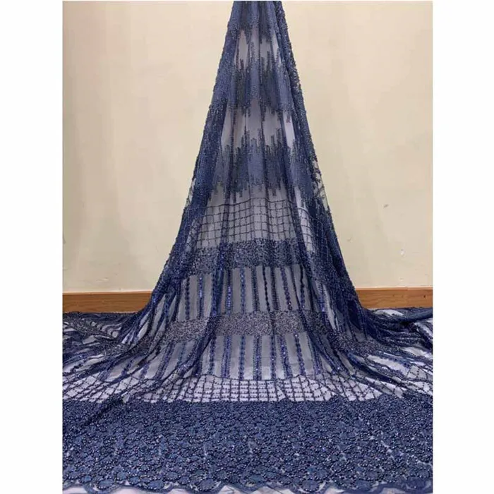 

Popular hand-made beaded mesh lace fabric French net lace textile for lady dress HNZ209 (5yards/lot)