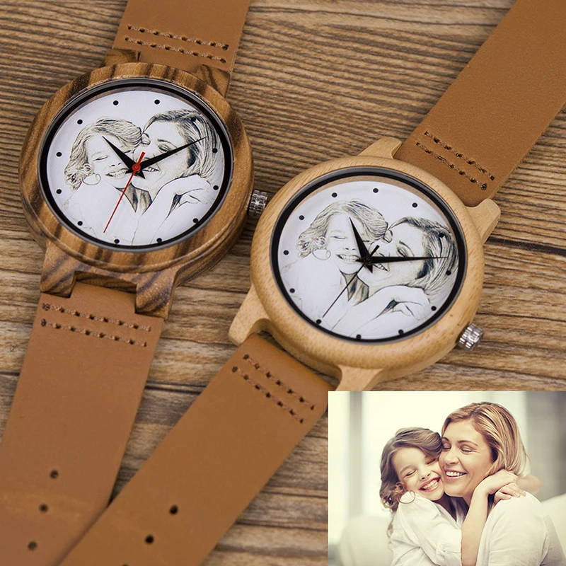 BOBO BIRD Personality Print Buyer's Photo on Wood Watches Custom Men Women Watch Creative Quartz Wristwatch relogio masculino