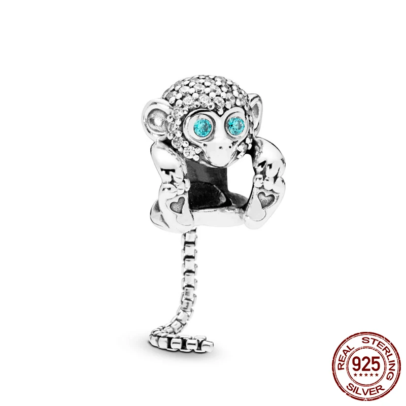 

New Arrival 100% 925 Sterling Silver Beads,Sparkling Monkey Charms fit Original Pandora Bracelets Women DIY Jewelry