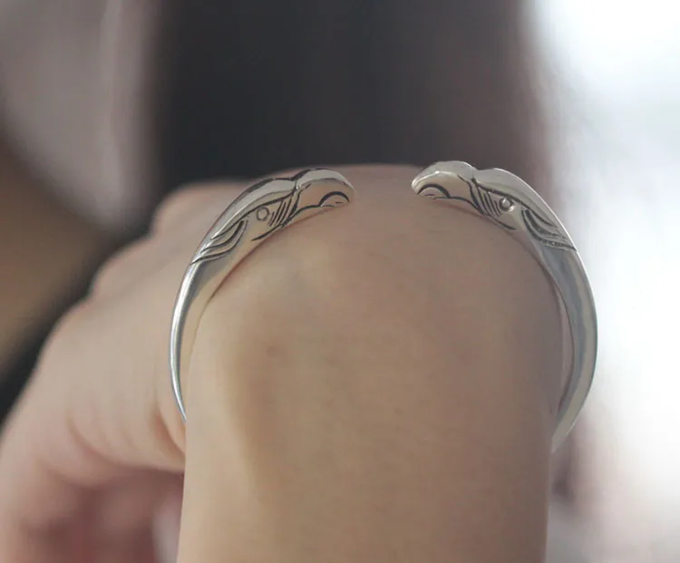 Настоящее твердое Стерлинговое Серебро 925 двуголовый Орел манжета браслет для мужчин и женщин высокое качество дизайнерские украшения подарочная коробка