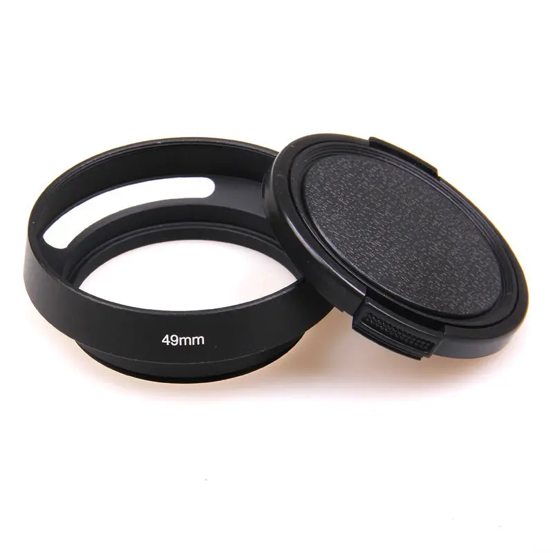 49mm Lens Hood Universal Metal Tilted Vented Lens Hood Shade + Lens cap