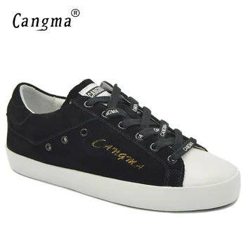 

CANGMA Brand Sneakers Handmade Shoes Womens Fashion Black Genuine Leather Flats Leisure Ladies Shoes Cow Suede Female Footwear