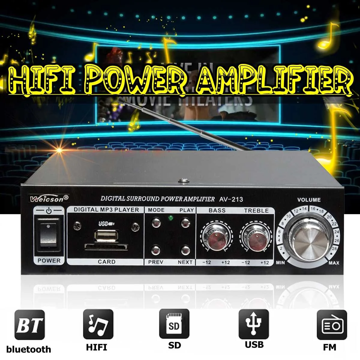 

Car HiFi bluetooth Amplifier Board U Disk Home Theater Sound Amplifier Audio AMP FM Radio For Car Home
