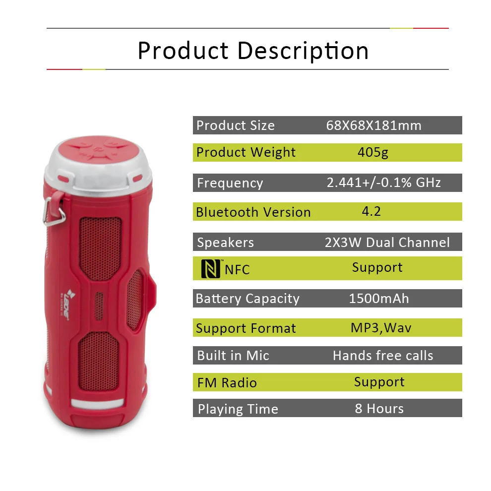 Leicke SP2 портативный Bluetooth динамик наружное радио fm Громкая связь вызов Встроенный микрофон динамик Водонепроницаемость