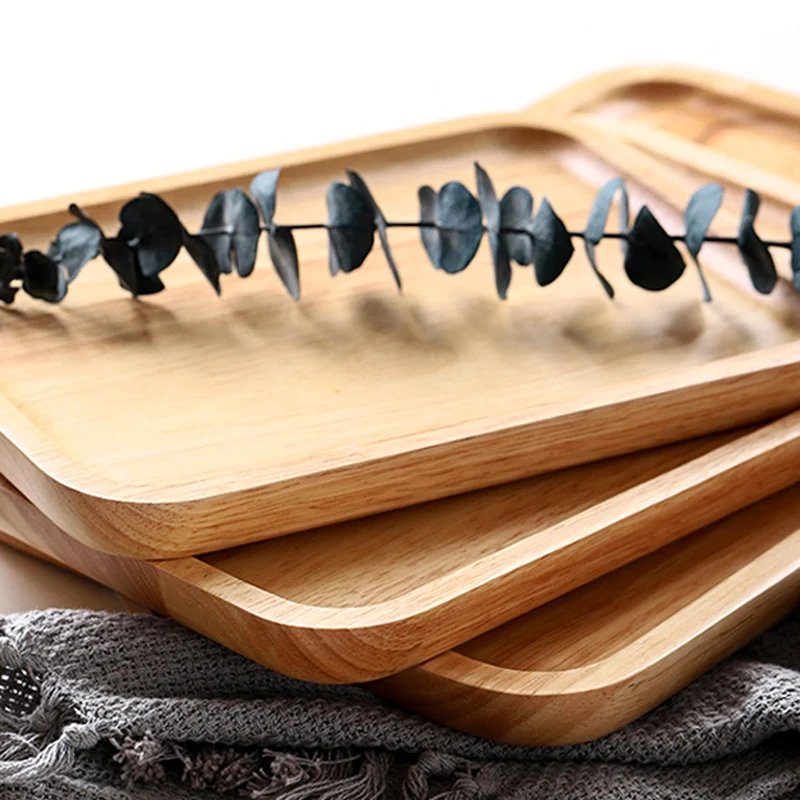 Wooden Serving Tray Solid Wood Plate Tea Tray Cake Dishes Rectangular Large Coffee Bread Fruit Food Serving Tray Party Tableware (12)