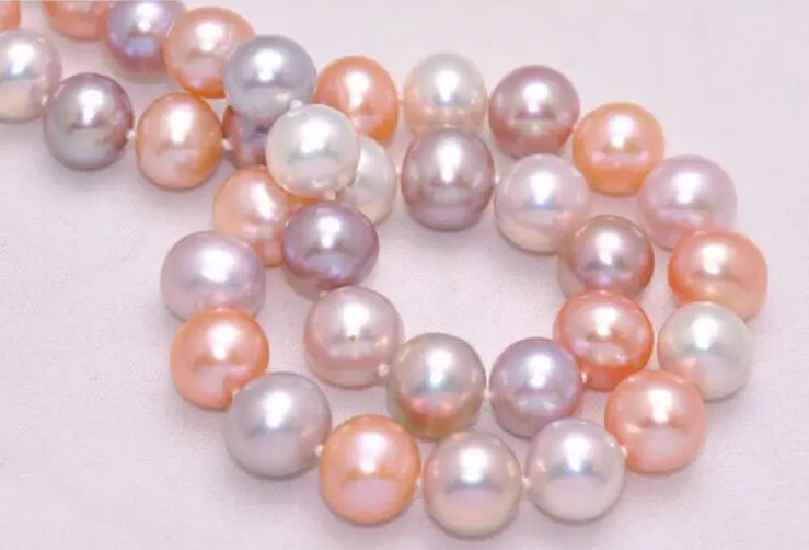 

DD Wholesale FREE SHIPPING > 9-10mm natural south sea white pink purple pearl necklace 18inch