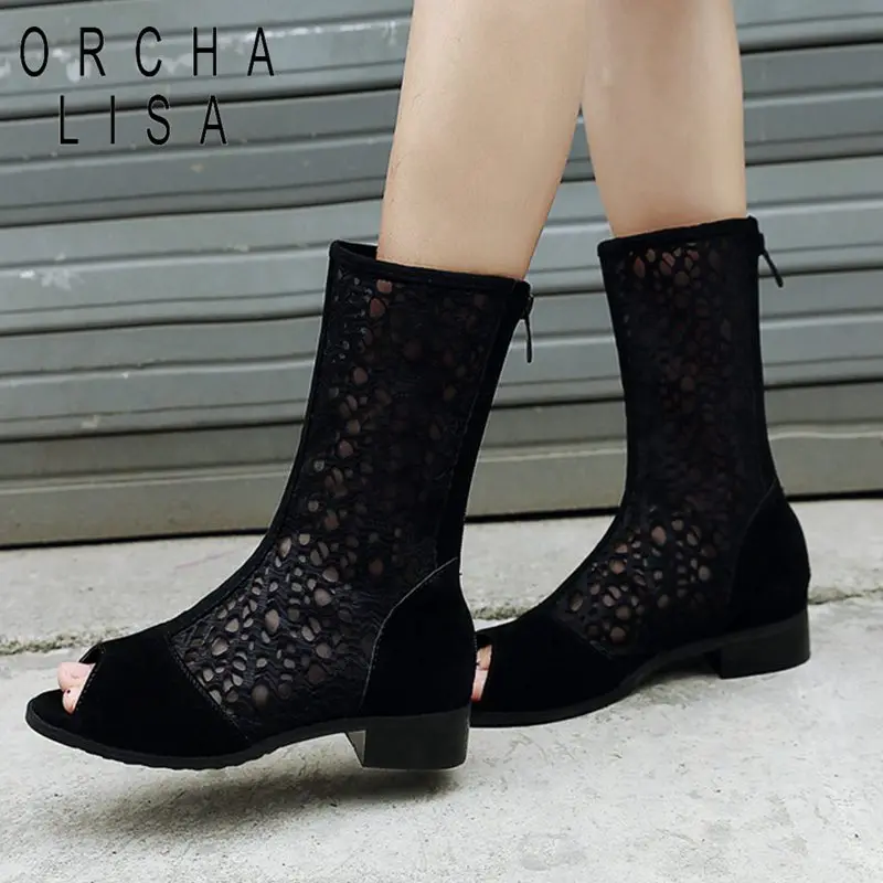 peep toe flat ankle boots