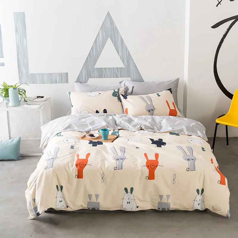 Cartoon Rabbit Duvet Cover Set Twin Queen King Size Bedding Sets For