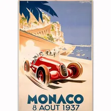 FX1937 caliente 1937 Grand Prix de Mónaco clásico Motor de coche de carreras Vintage Poster arte de seda luz de la pared de la habitación del hogar Impresión de decoración