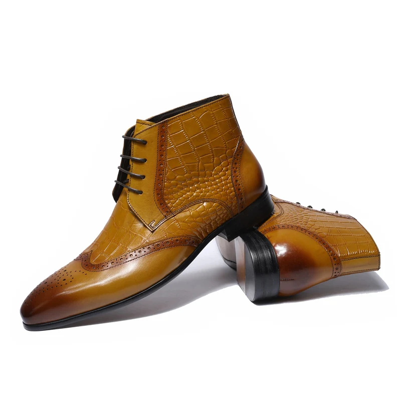Com Brown Homens Vestido Felix Marrom Tamanho Impressão 46 Nas 2018 Alta Superior De Chu Genuíno Sapatas Boots Couro Crocodile Detalhe Pontas Ankle Asas 39 Das Clássico 4nrpaX46q